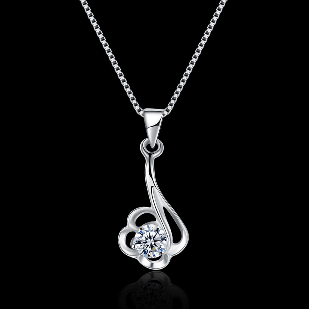 Kỹ Thuật Số| Vòng cổ Mạ Bạc 925 Mặt Hình Hoa Đính Đá Zircon Dễ Thương Cho Nữ