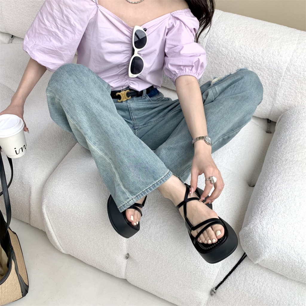 Giày Sandal Đế Xuồng Dày Mùa Hè 2023 Hở Ngón Quai Cài Khóa Phong Cách Mới Cho Nữ