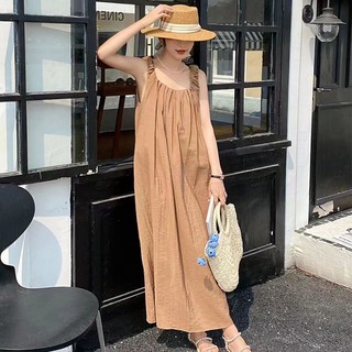 Đầm Không Tay Dáng Rộng Màu Sắc Đơn Giản Phong Cách Hàn Quốc