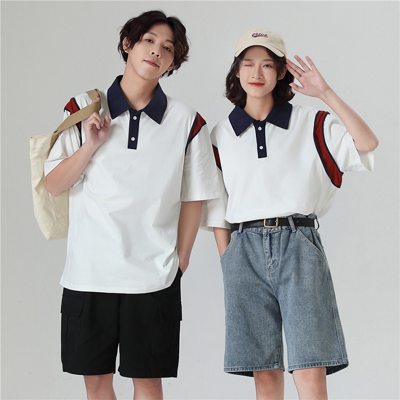 YIPINYOUYOU Áo polo Cotton Tay Lửng Dáng Rộng Màu Sắc Hợp Thời Trang Cho Nam