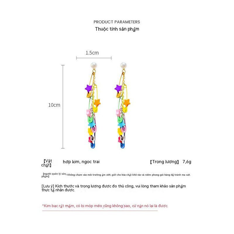 Bông Tai Dáng Dài Đính Ngôi Sao Nhiều Màu Sắc Phong Cách Hàn Quốc Thời Trang Mới 2023