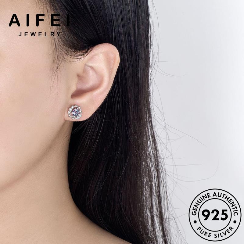 AIFEI JEWELRY quốc bông tuyết mặt tròn xỏ Thời trăng khuyên tua vành sức bông bản thời hàn 925 phụ tính nguyên vàng đá thật cá nữ bạc tai kiện trang E147
