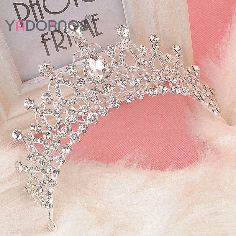 Vương miện cài tóc YADORNOS đính đá pha lê nhân tạo sang trọng thời trang dành cho cô dâu