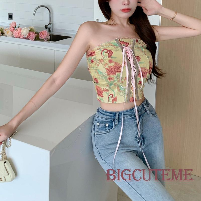 Áo Ống Ngắn Không Tay In Hoa Thời Trang Dành Cho Nữ