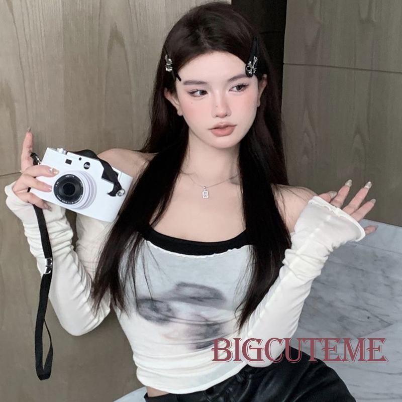 Set Đồ 2 Món Gồm Áo Sát Nách Cổ Yếm Hở Lưng Nhuộm Màu Và Áo Thun Tay Dài Cho Nữ