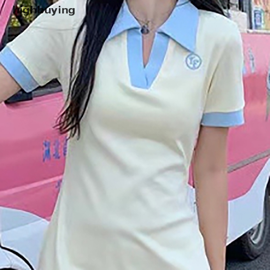 Đầm Thể Thao Cổ Chữ V Dáng Ôm Ngắn Màu Sắc Tương Phản Thời Trang Mùa Hè Cho Nữ