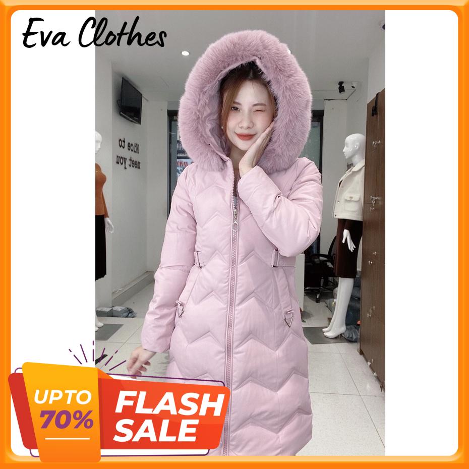 Áo phao nữ mũ lông rời dáng dài trần bông sóng chống xô khóa 2 chiều siêu ấm siêu đẹp mẫu mới 2023 Eva Clothes