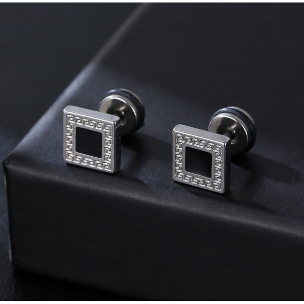 Bông Tai Nam Hình Vuông Titan Ko Đen TT4637 - 1 Cặp