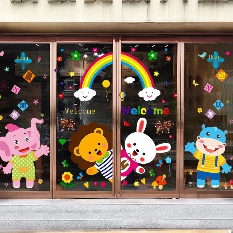 Miếng Dán Trang Trí Cửa Sổ Kính Họa Tiết Hoạt Hình Dễ Thương