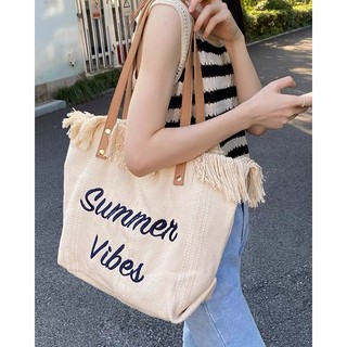 Túi Vải Canvas Summer Viber Cỡ Lớn Tua Rua Đơn Giản Thời Trang Đi Biển