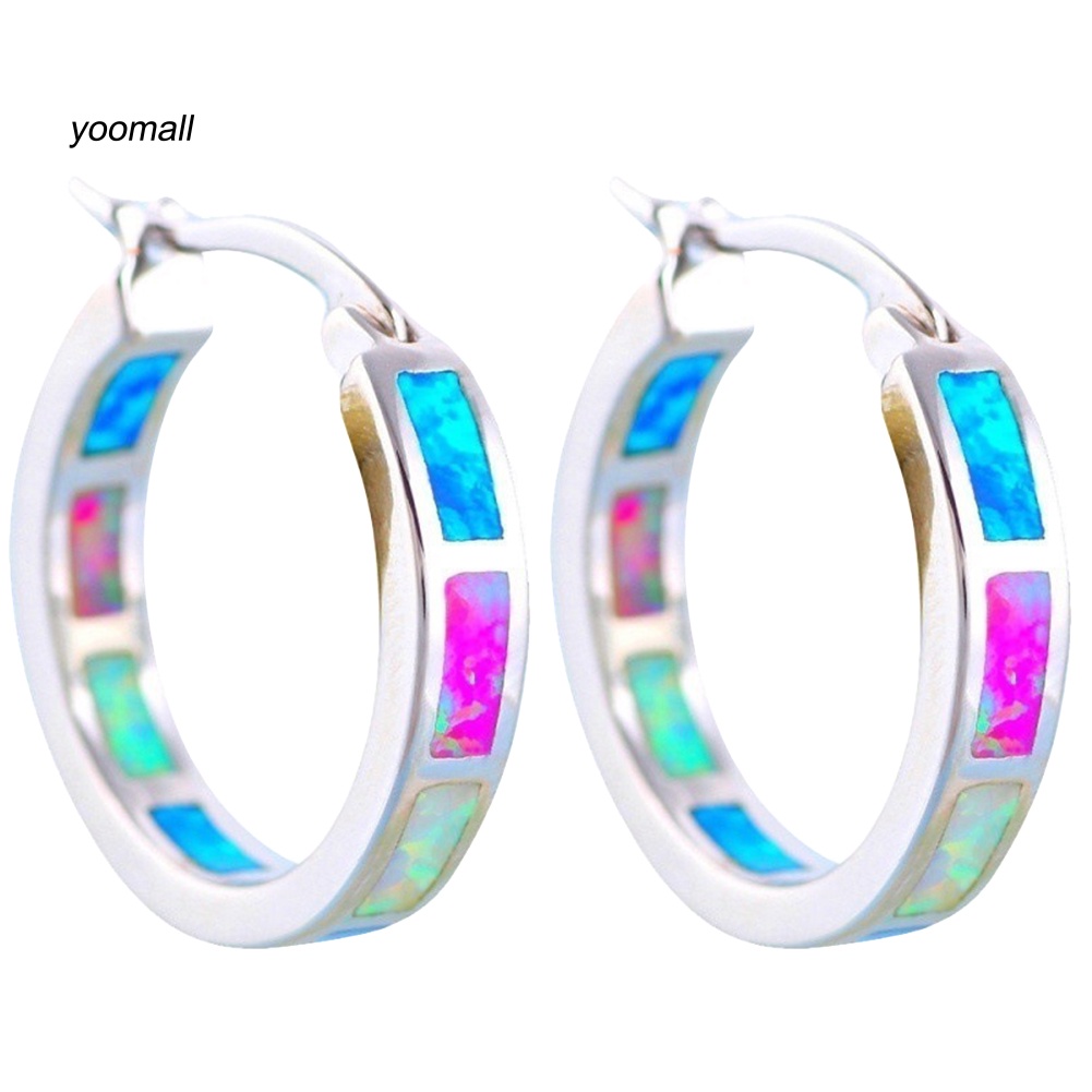 Khuyên Tai Nữ Dạng Vòng Tròn Đính Đá Opal Giả Nhiều Màu