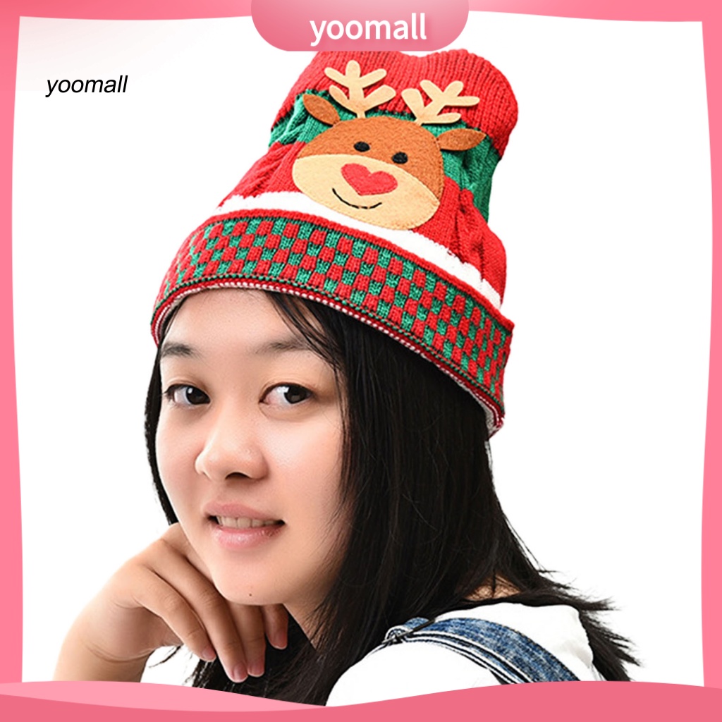 Mũ Beanie Dệt Kim Đính Banh Lông Chủ Đề Giáng Sinh Cho Người Lớn Và Trẻ Em
