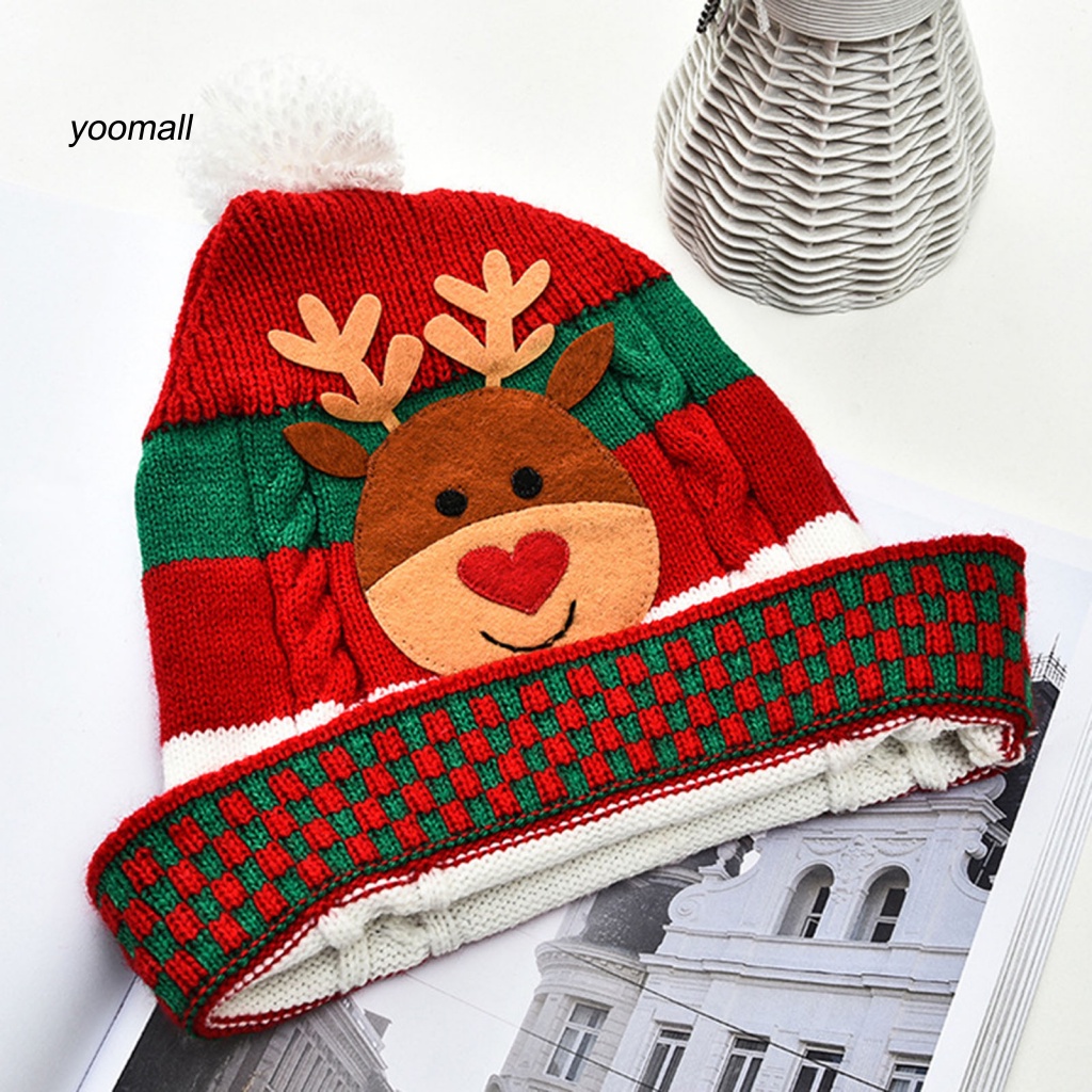 Mũ Beanie Dệt Kim Đính Banh Lông Chủ Đề Giáng Sinh Cho Người Lớn Và Trẻ Em