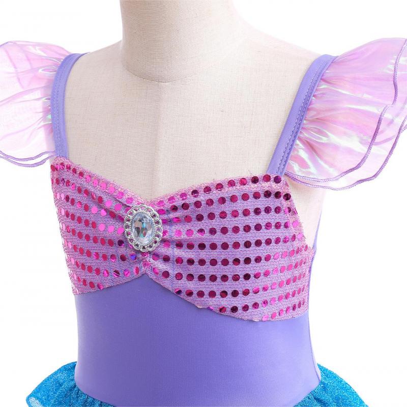 Bộ Đầm Nàng Tiên Cá Ariel Phối Lưới Đính Vương Miện Đính Kim Sa Màu Xanh Dương Kèm Vương Miện Đuôi Cá Thời Trang Cho Bé Gái