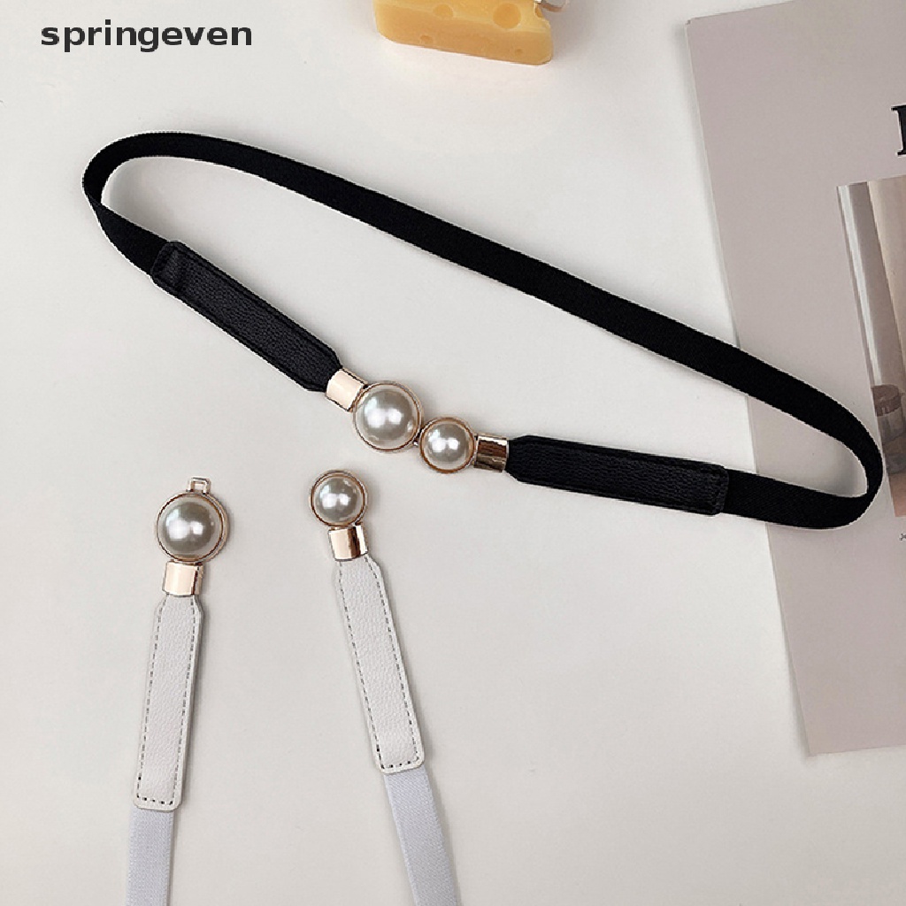 Thắt Lưng Da PU Màu Trắng / Đen Đính Hạt Ngọc Trai Thời Trang Cho Nữ