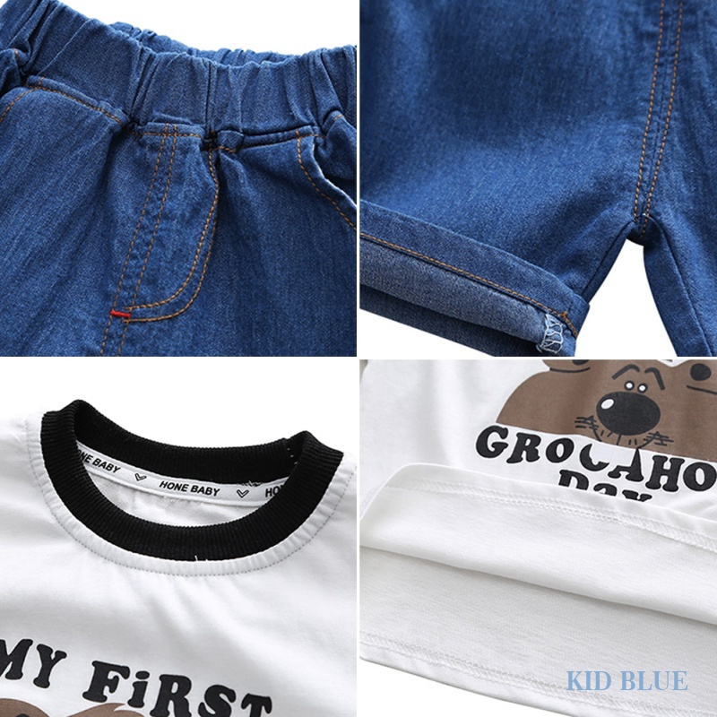 Bộ Áo Thun Tay Ngắn In Hoạt Hình Phối Quần Short Phối Màu Tương Phản Thời Trang Mùa Hè Cho Bé Trai