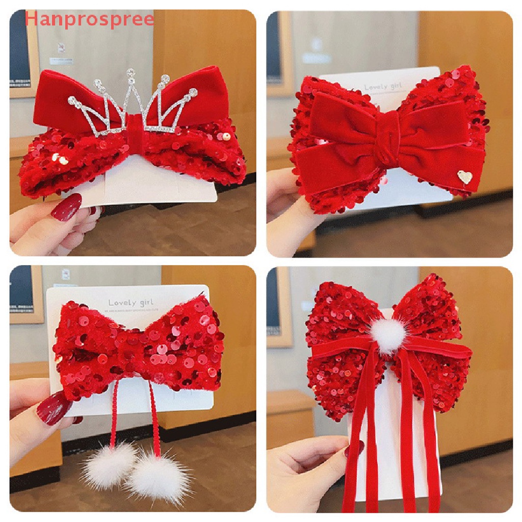Kẹp Tóc Nơ Tua Rua Màu Đỏ Mừng Năm Mới Cho Bé Gái