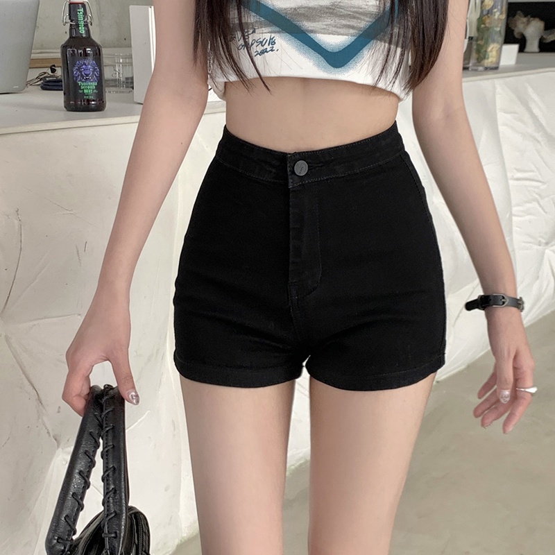 Quần Short Denim Màu Đen Lưng Cao Phong Cách Hàn Quốc Gợi Cảm Cho Nữ