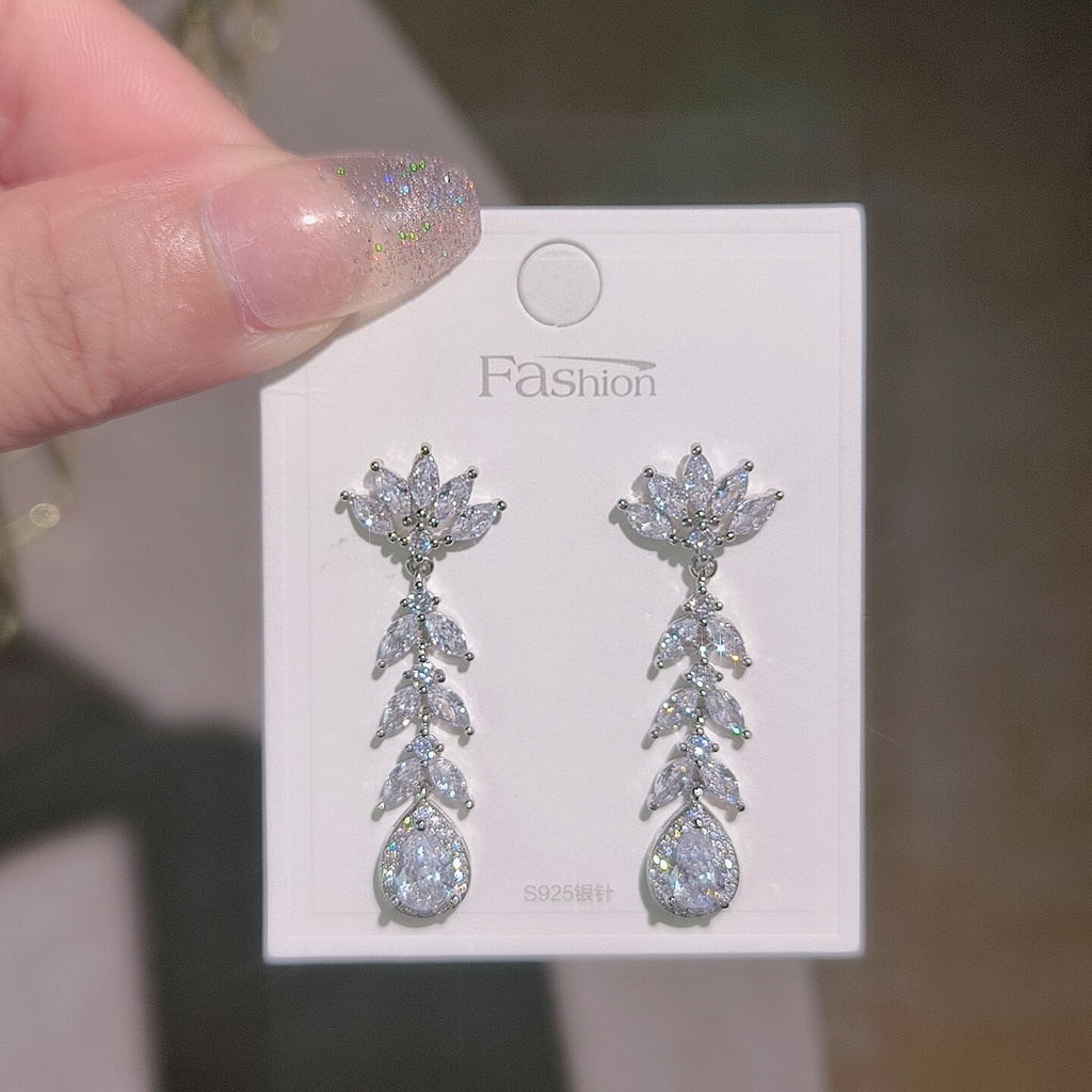Hoa Tai Dáng Dài Hình Giọt Nước Đính Đá Zircon Thời Trang