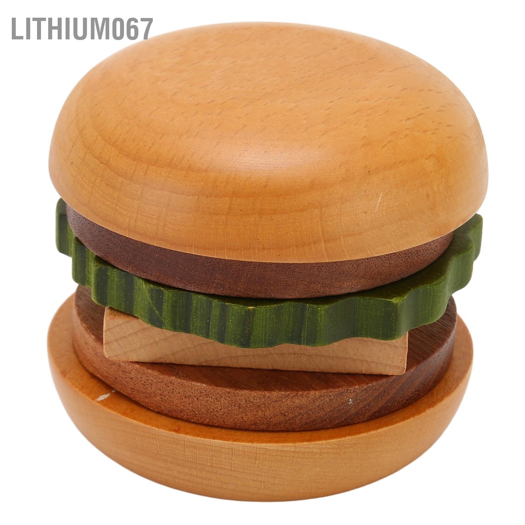 Lithium067 Hamburger Coaster Set Cách nhiệt Đế lót ly uống bằng gỗ tinh tế dễ thương có nam châm cho nhà bếp
