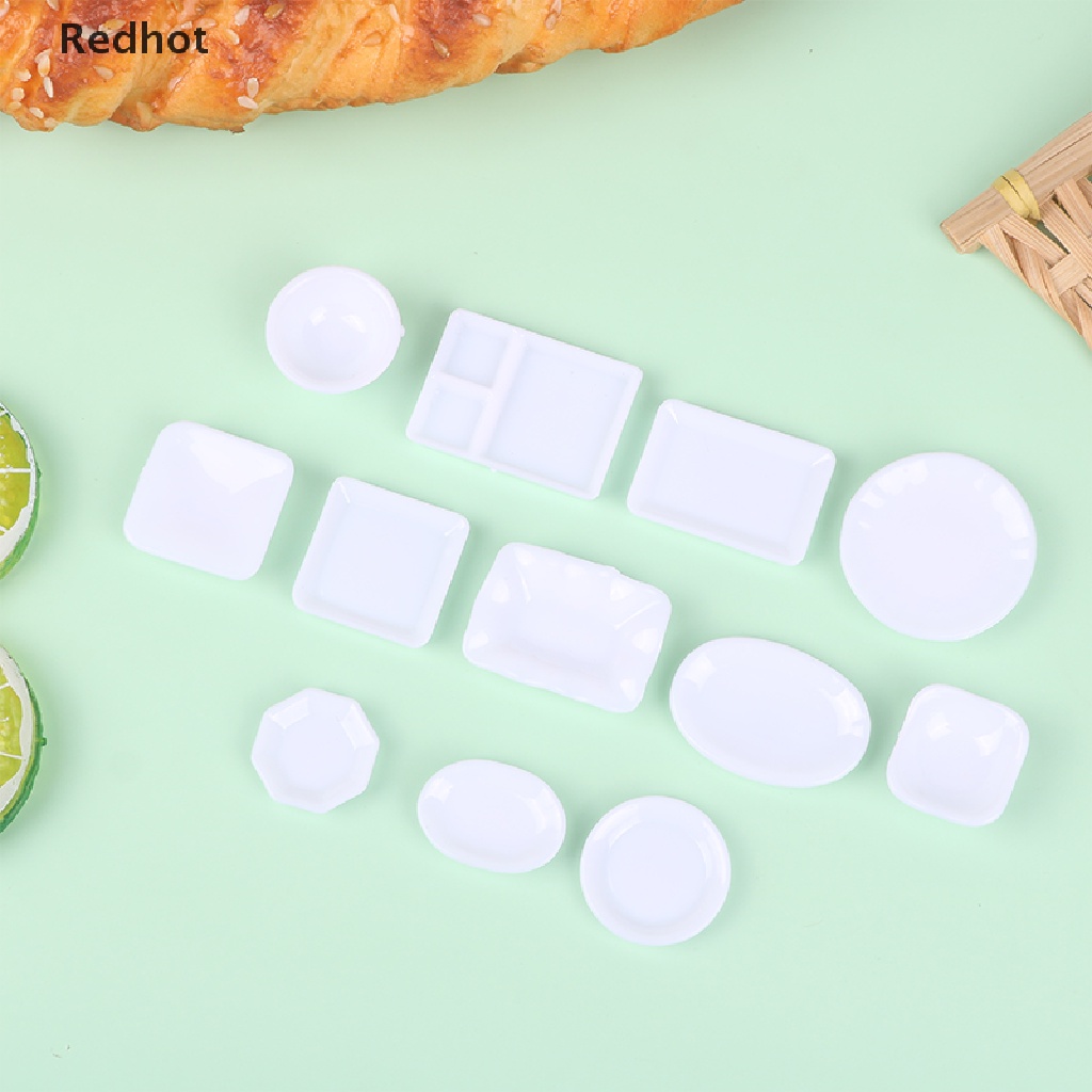 < Redhot > Set 12 Dĩa Đựng Thức Ăn Mini Màu Trắng Trang Trí Nhà Búp Bê