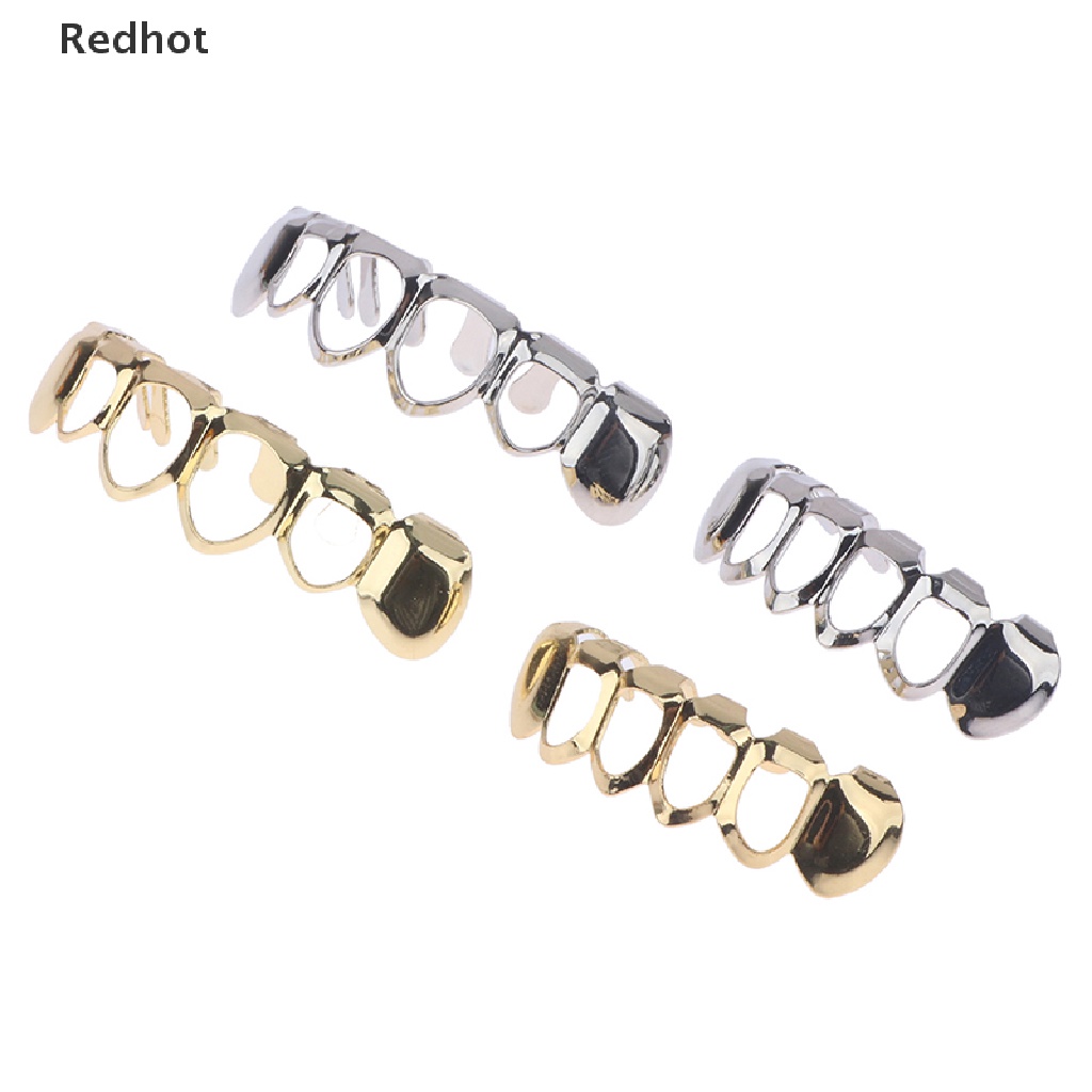 &lt; Redhot &gt; Vỉ Nướng Răng Mạ Vàng Phong Cách Hip Hop Lấp Lánh Có Lỗ Trên Và Dưới