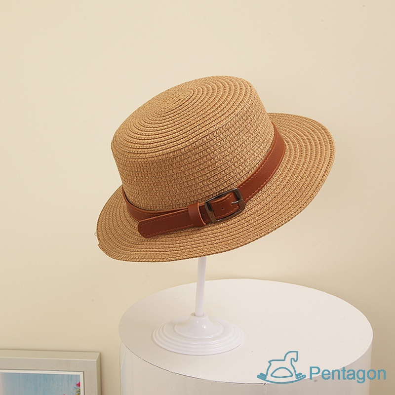 Mũ Cói Rộng Vành Che Nắng Phối Thắt Lưng Bằng Da Thời Trang Mùa Hè Cho Bé Trai Và Gái