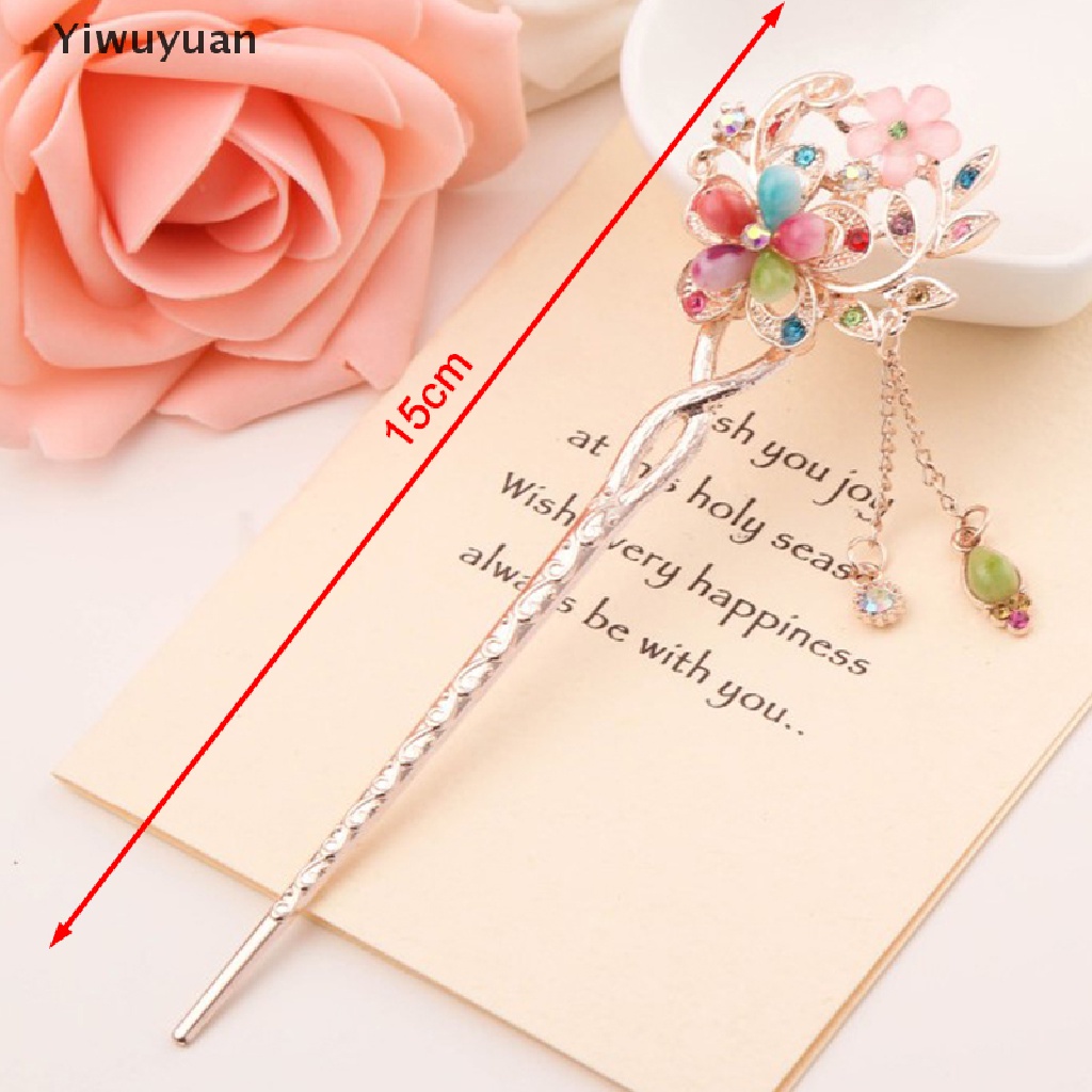 < Yiwuyuan > Trâm Cài Tóc Đính Đá Kim Cương Giả Tua Rua Hình Hoa Cho Nữ Giảm Giá