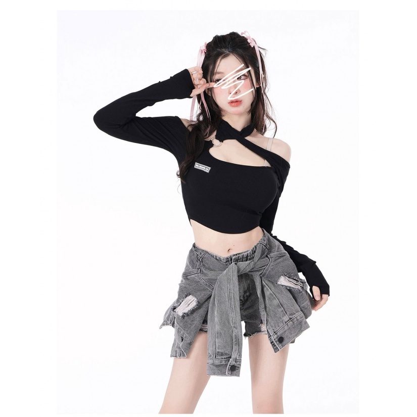 Eye Quần Short Jean Rách Mặc Ngoài Trời Giả Hai Mảnh Màu Xám Ngọt Ngào Thời Trang Mùa Hè Less GXM8