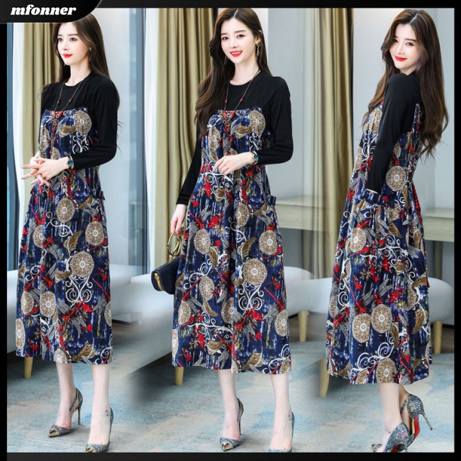 Đầm DàI Tay Cổ TròN, In HọA TiếT Hoa DàNh Cho Nữ