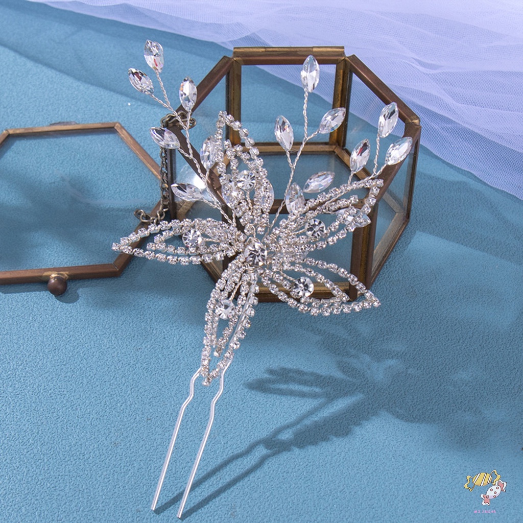 YADORNOS Trâm Cài Tóc Chữ U Hình Hoa Đính Đá Cho Cô Dâu