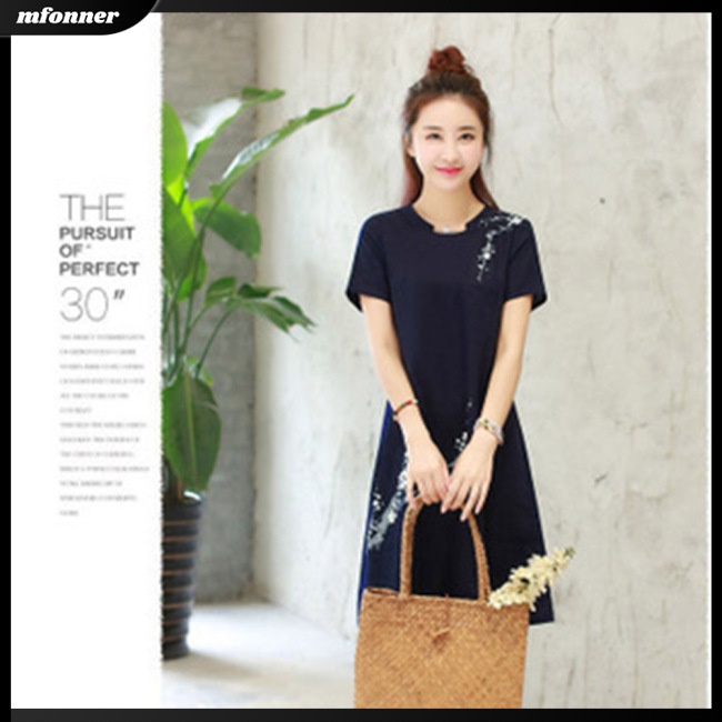 Đầm Midi Tay Ngắn Dáng Rộng In Họa Tiết Cổ Điển Thời Trang Cho Nữ