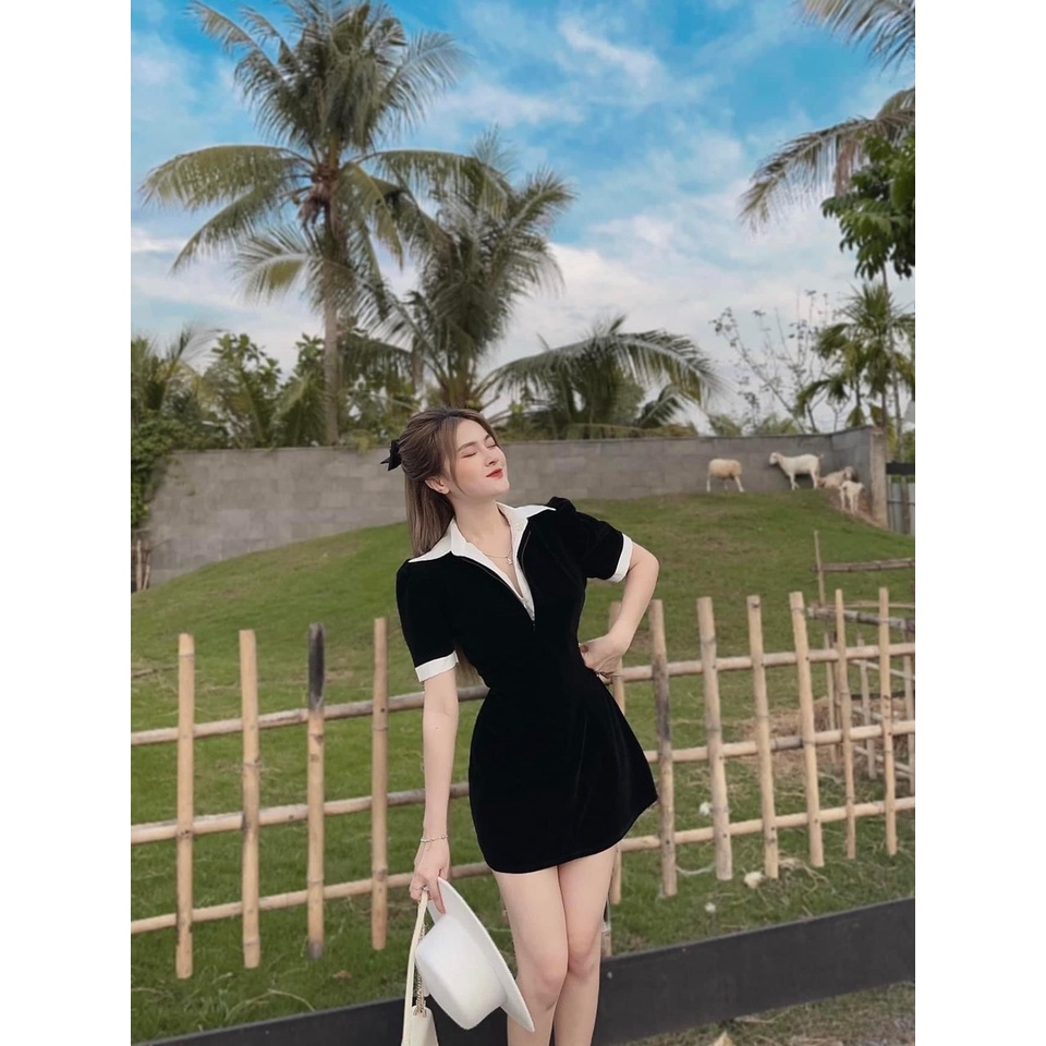ĐẦM ĐI CHƠI, ĐẦM THUN PHA CỔ SƠ MI TAY NGẮN DÁNG XÒE CỰC XINH LUN CÁC NÀNG