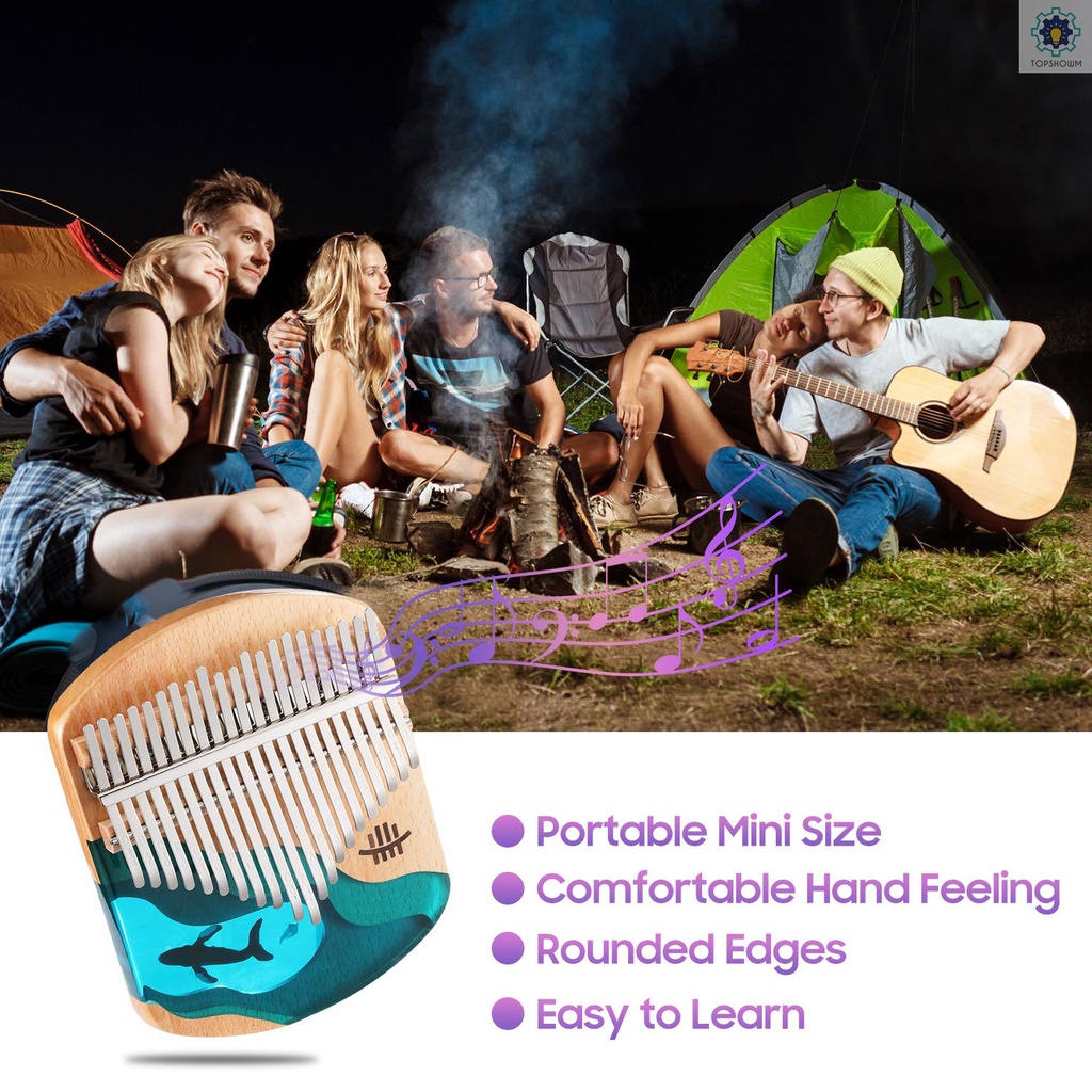 Đàn Kalimba 21 Phím Bằng Gỗ Hoạ Tiết Cá Voi Xanh Dương Cho Người Mới Bắt Đầu