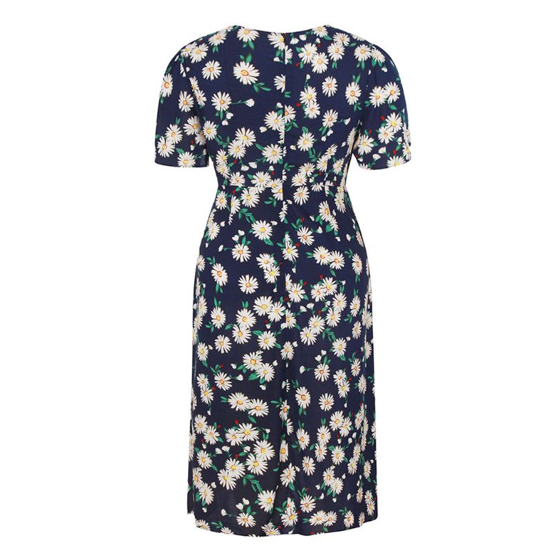 Đầm Midi Cài Nút Cổ Chữ V In Họa Tiết Hoa Cúc Nhí Xinh Xắn Thời Trang Phong Cách BOHO Cho Nữ