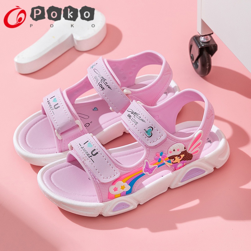 Dép Sandal Quai Dán Đế Mềm Màu Cầu Vồng Đơn Giản Thời Trang Mùa Hè Cho Bé Gái