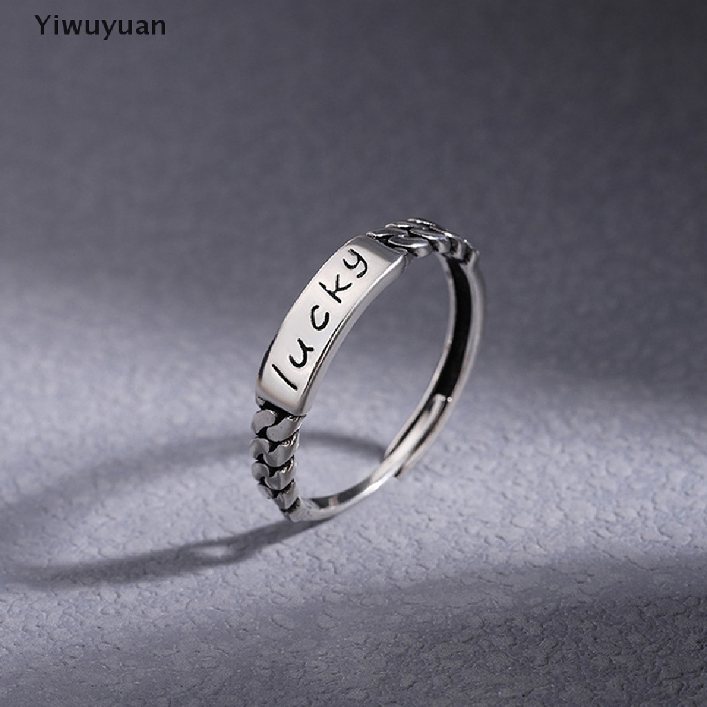 < Yiwuyuan > Nhẫn Hở Mạ Bạc 925 Khắc Chữ lucky Phong Cách hip hop Đơn Giản Thời Trang Hàn Quốc Cho Nữ