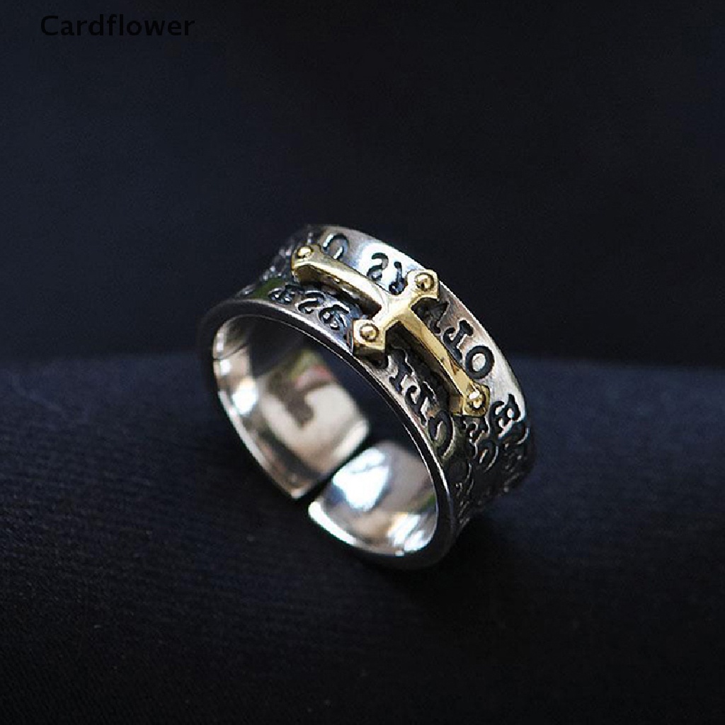 < Cardflower > Nhẫn Hở Hình Thánh Giá Phong Cách Retro Thời Trang Có Thể Điều Chỉnh Làm Quà Tặng Cho Nam