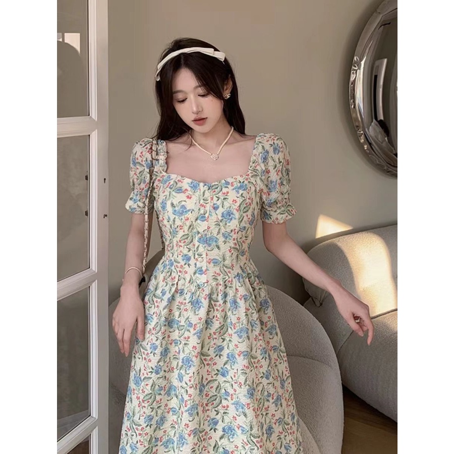 Đầm Chiffon Cổ Vuông Họa Tiết Hoa Phong Cách Mori Thời Trang Mùa Hè Hàng Mới