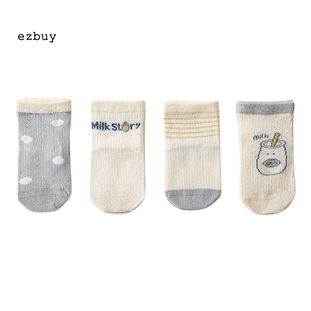 Set 4 Đôi Vớ Phối Lưới In Chữ Hoạt Hình Chống Trượt Thoáng Khí Dành Cho Bé