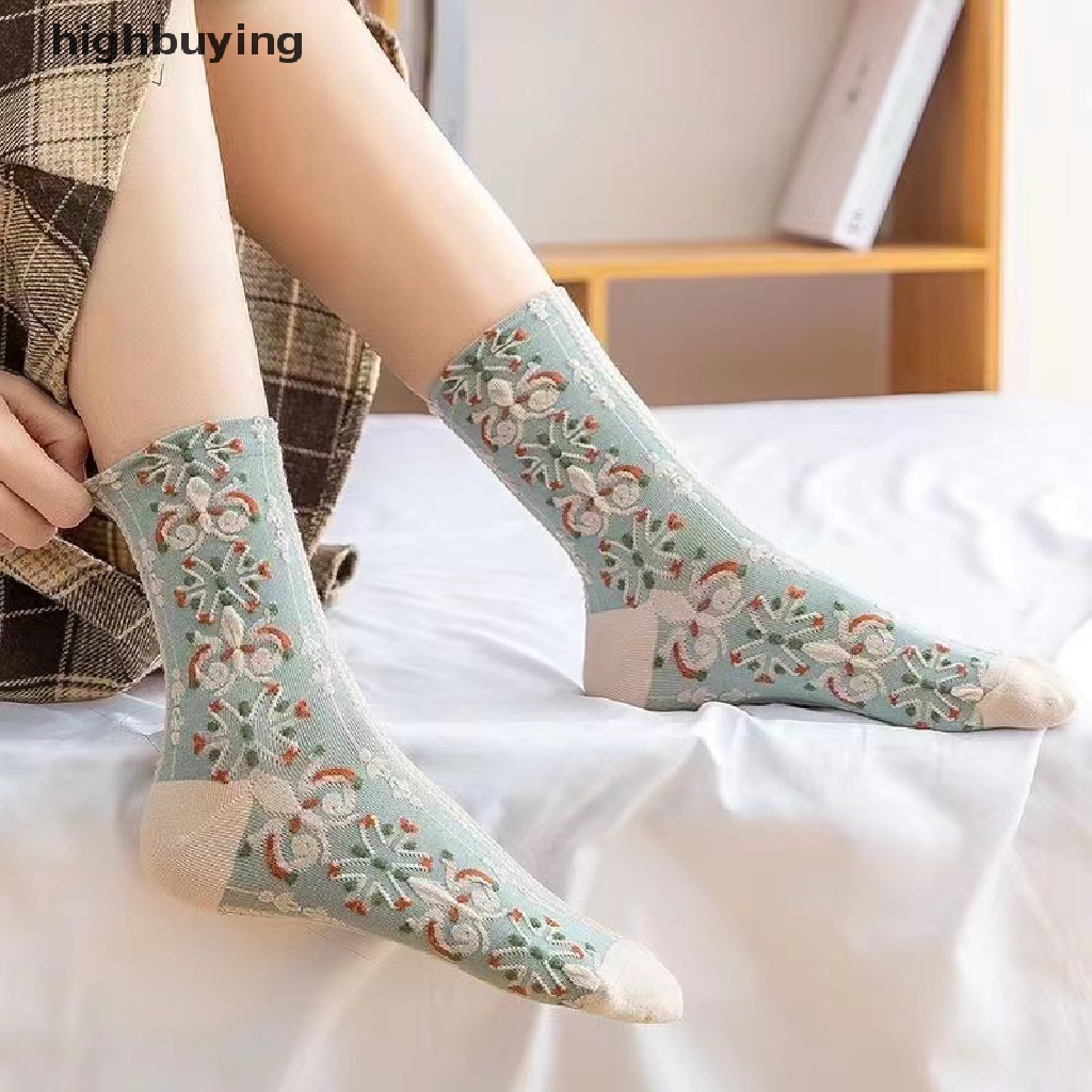 Vớ Cotton Dệt Kim Họa Tiết Dập Nổi 3D Thời Trang Thu Đông Cho Nữ