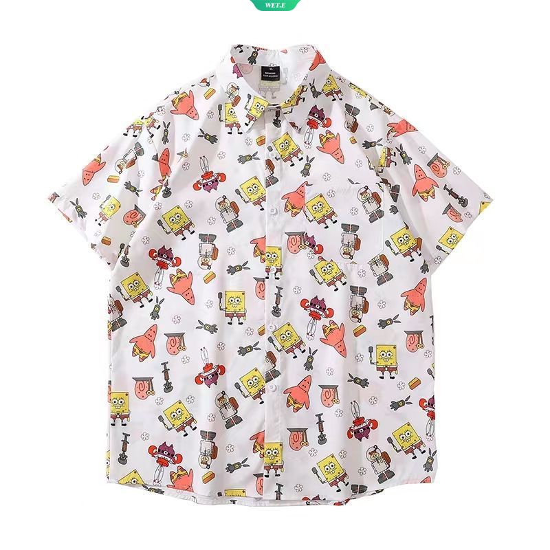 Áo Sơ Mi Ngắn Tay Dáng Rộng In Hình Spongebob Phong Cách Retro Nhật Bản Thời Trang Mùa Hè 2023 Dành Cho Nữ Sinh