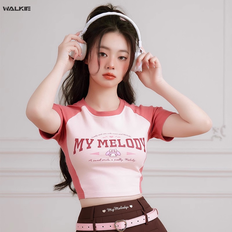 Áo Thun Ngắn Tay In Hoạt Hình Sanrioed My Melody Cinnamoroll Kuromi Spicy Cho Nữ