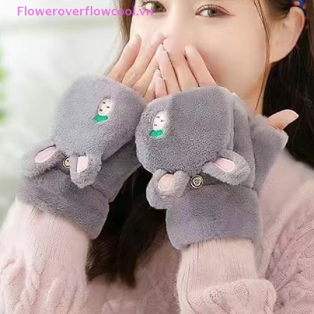 1 Đôi Găng Tay Lông Thỏ Hở Ngón Thời Trang Mùa Đông Cho Nữ