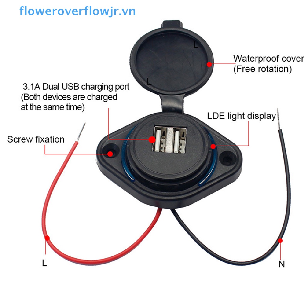 Tẩu Sạc Hai Cổng USB 3.1A Chống Nước Cho Xe Hơi