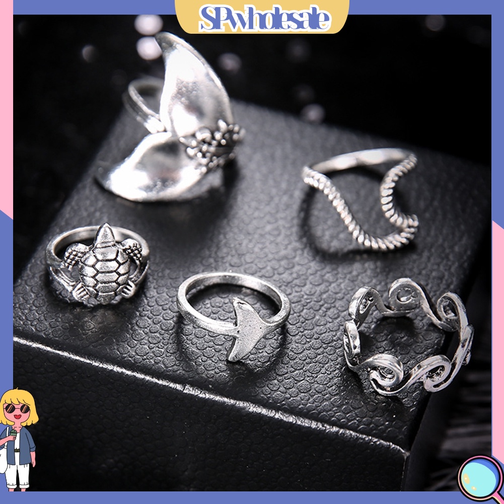 <SPwholesale> Set 5 Nhẫn Đeo Khớp Ngón Tay Phong Cách Boho Cho Nữ