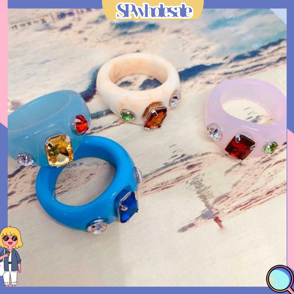 <SPwholesale> Nhẫn Acrylic Đính Đá Thời Trang Dự Tiệc Cho Nữ