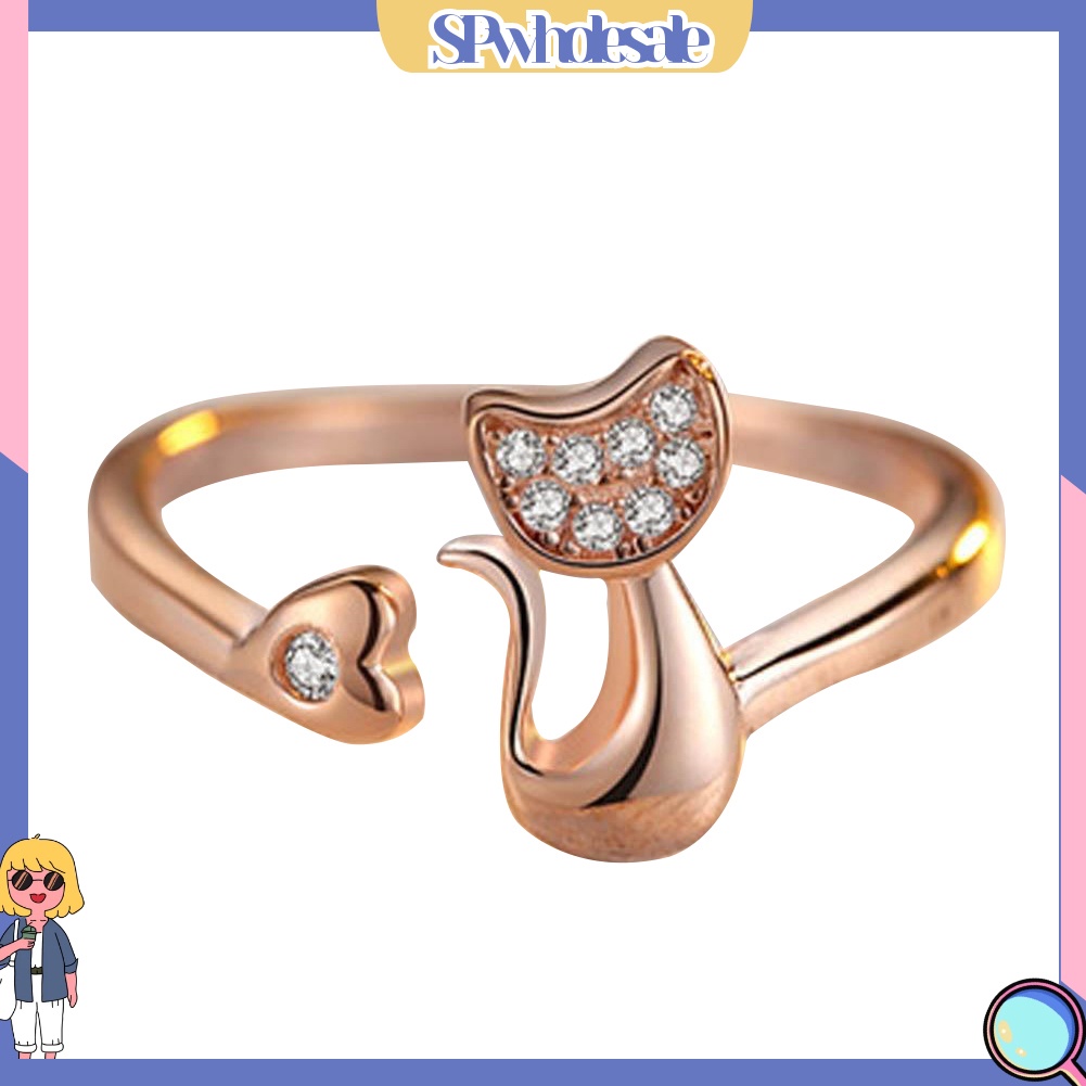 <SPwholesale> 1 Nhẫn Hở Hình Mèo Đính Đá Dễ Thương
