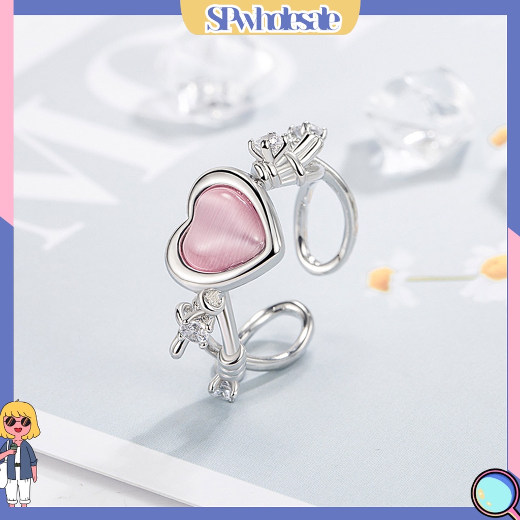 <SPwholesale> Nhẫn Hở Đính Đá Opal Nhân Tạo Hình Trái Tim Cho Nữ