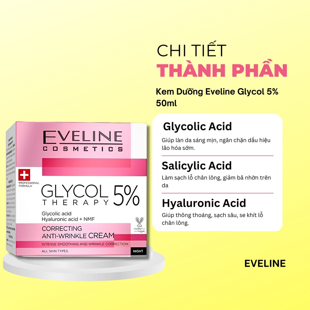 Kem Dưỡng Eveline Glycol Therapy 5% Chống Lão Hoá Và Phục Hồi 50ml